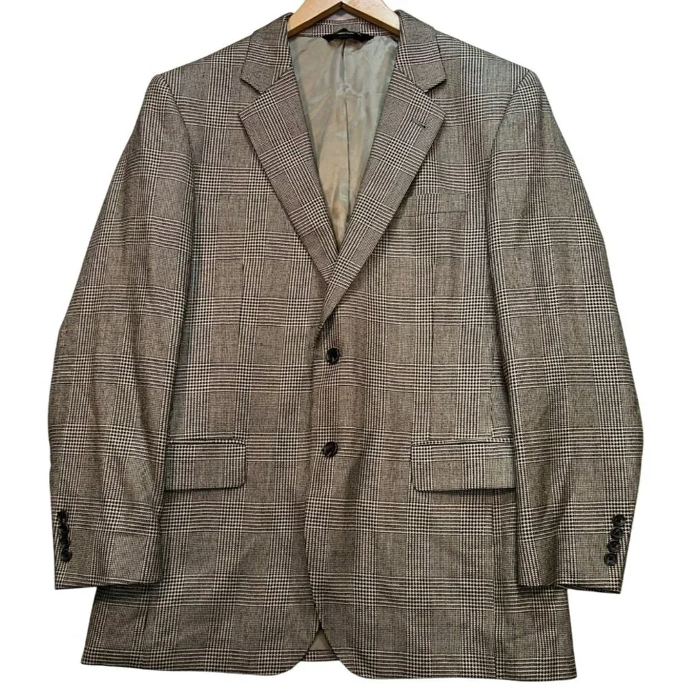 Jos. A. Bank Men's Silk 2 Button Sport Coat Long Sleeve Sz R41 Brown Plaid